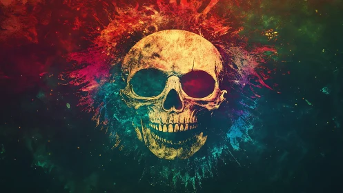 Vivid cosmic skull bursts from swirling neon darkness