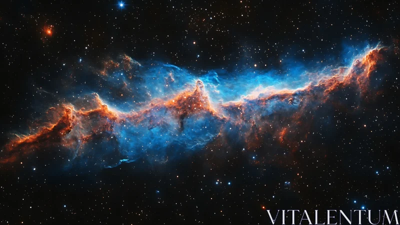 Dancing blue and amber nebula drifting through quiet stars.