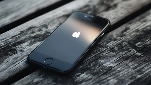 iPhone device rendering illuminated startup sequence on weathered surface.