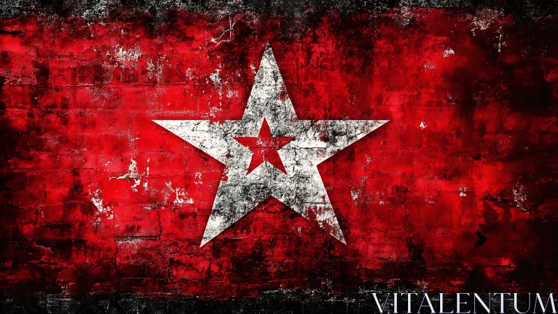 Weathered red wall lets a rebellious white star blaze loud