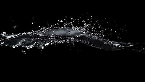 Silver water splash arcs through darkness with crisp detail