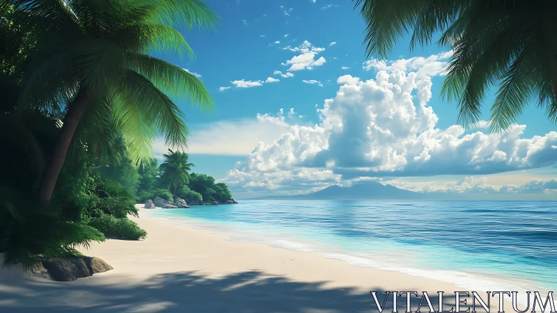Tropical Island Paradise Beach with Palm Trees.