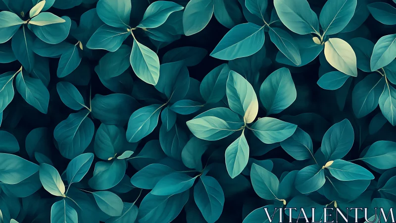 Lush teal foliage spreads in a calm, softly lit pattern