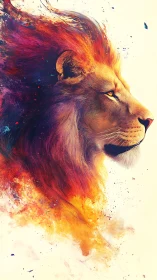 Vivid side-profile lion portrait with dispersing chromatic mane