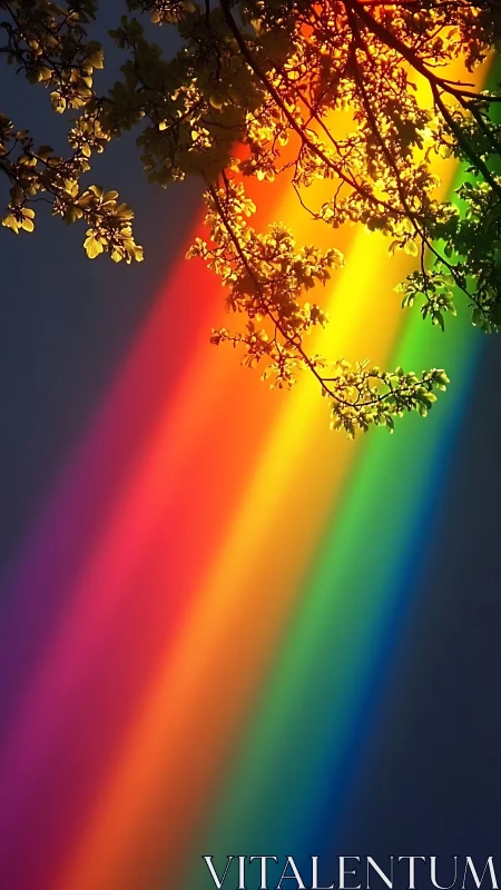 Leaf canopy intersecting high-saturation spectral light beam