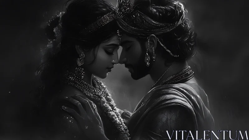 High-contrast monochromatic portraiture depicting ornamental headpiece dynamics.