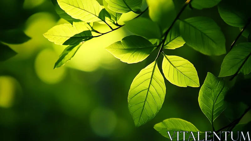 Sunlit leaves whisper quietly through a glowing green hush