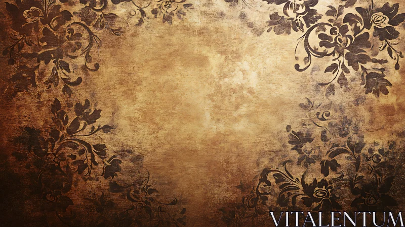 Textured brown background frames dark floral ornamentation
