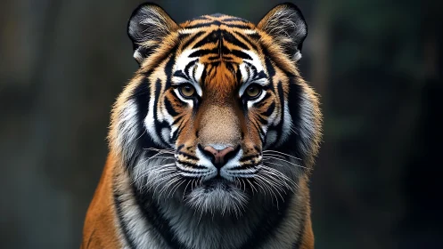 Steady tiger gaze meets the viewer with calm forest strength