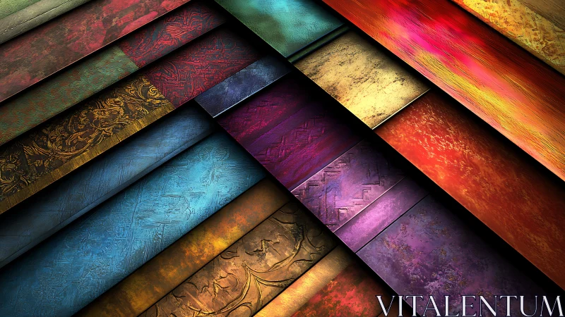 Diagonal layered metallic panels with embossed ornamental textures