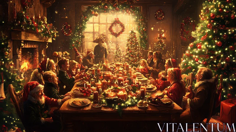Cozy Christmas feast glowing with family laughter and light.