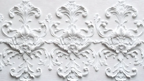 White baroque floral relief pattern repeats across panel