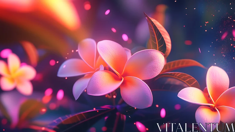 Luminescent Plumeria Flowers with Particle Effects