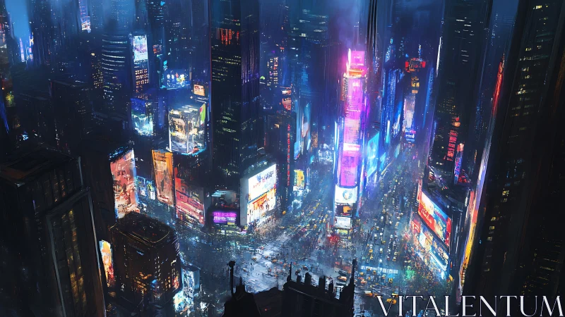 Neon-drenched megacity crossroads under torrential night rain.