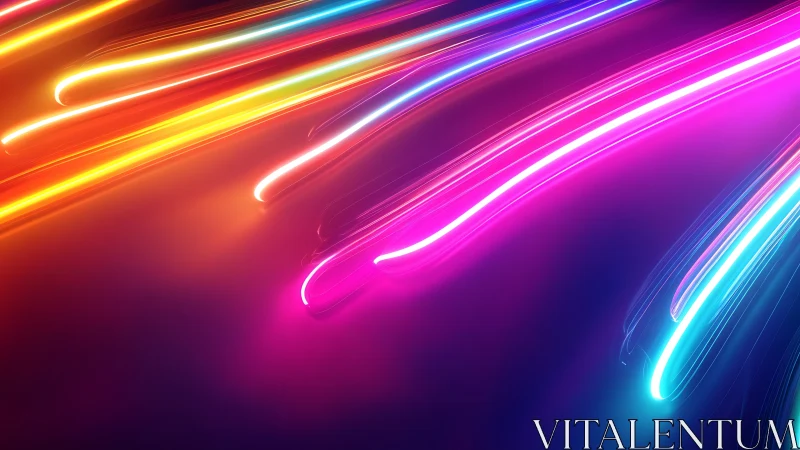 Glowing neon light trails sweep across a dreamy dark canvas