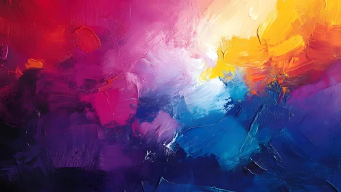 Vibrant Abstract Oil Painting with Bold Brush Strokes and Color.