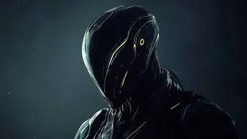 Futuristic android helmet with luminous circuit contours