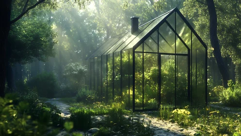 Glasshouse microclimate in sun-dappled temperate forest clearing.