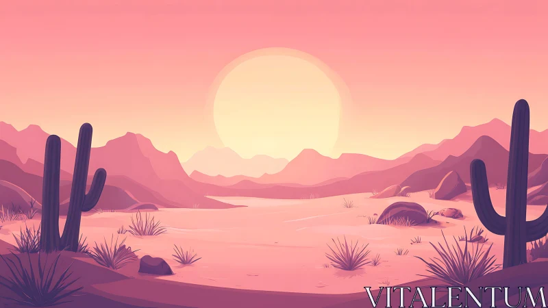 Blush-Toned Desert Sunrise With Silent Storytelling Cacti.