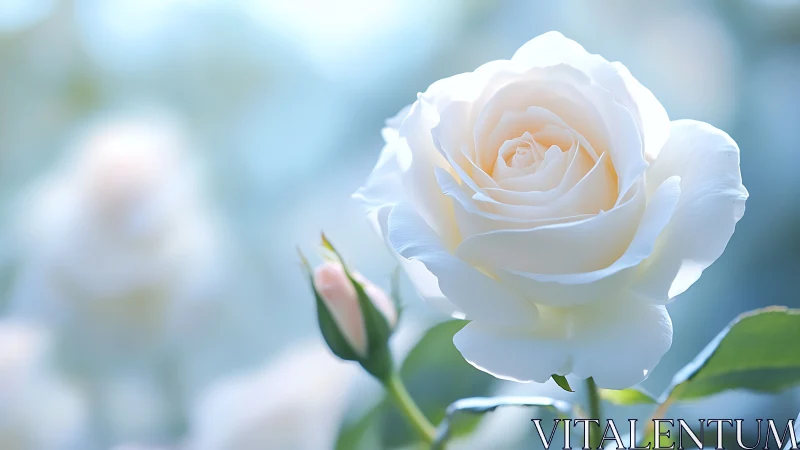 White rose bloom with soft focus background.