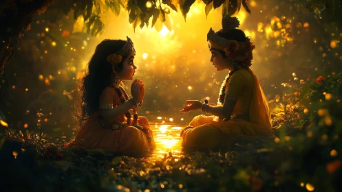 Firefly prayers shimmer between two riverbank dreamers