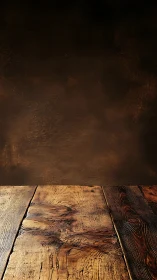 Rustic wooden tabletop against dark textured wall background.