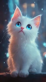 Luminous White Cat with Piercing Blue Eyes.