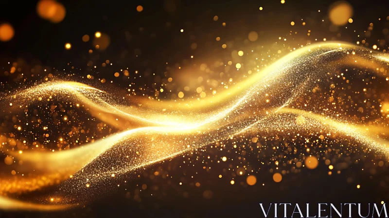 Glowing Golden Light Waves with Sparkling Particles, Abstract Art.