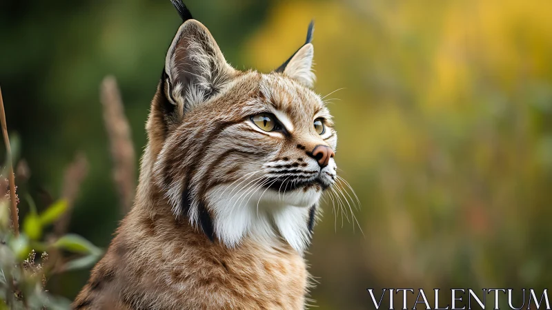 Golden-eyed wild lynx gazes calmly through soft forest light