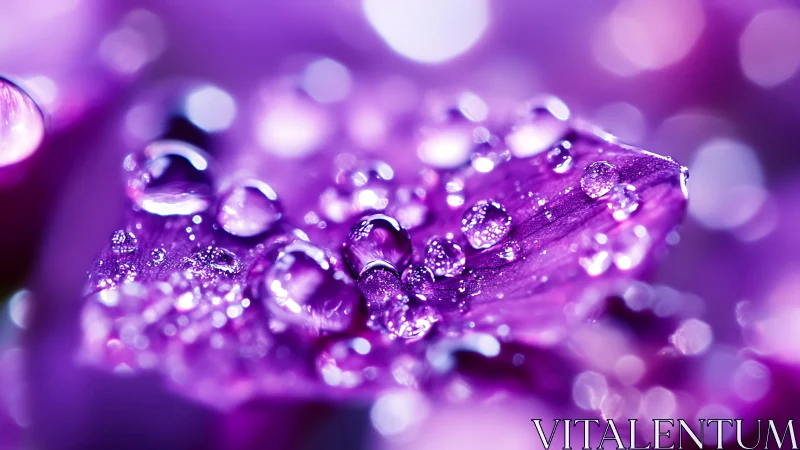 Purple petal macro shows crystalline water droplet clusters.