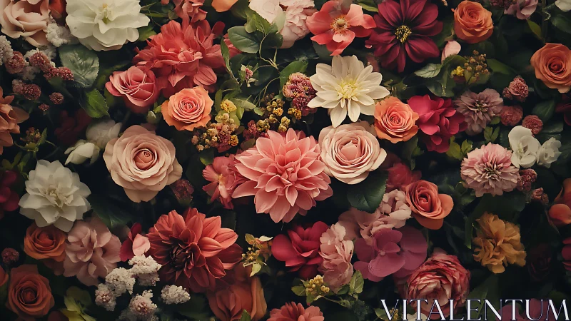 Lush Floral Arrangement With Roses and Dahlias