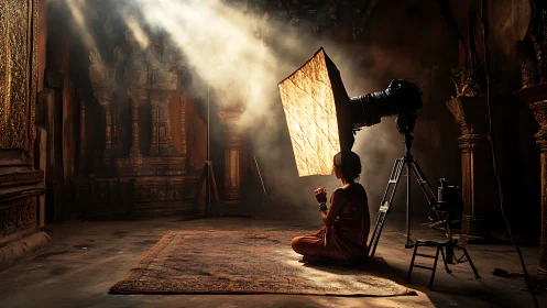 Soft studio light gently meets quiet temple meditation