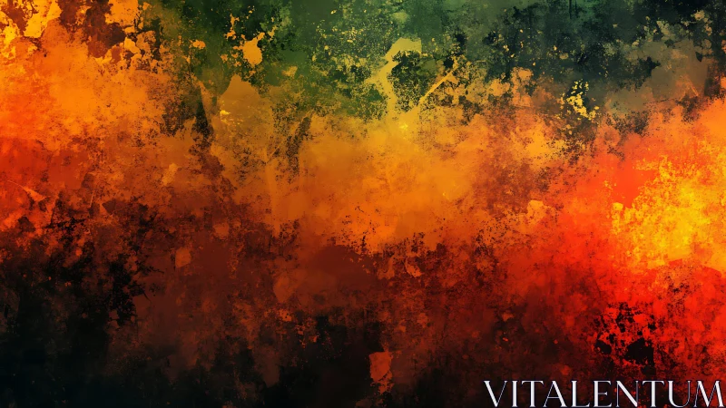 Vibrant Abstract Painting with Bold Orange, Red, and Green Tones.