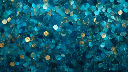Teal confetti tides shimmer while secret gold coins glimmer