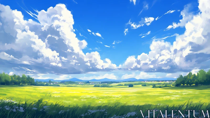 Cloud kingdoms drift lazily above a sunlit summer plain