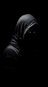 Hooded figure rendered in low key lighting with dark background