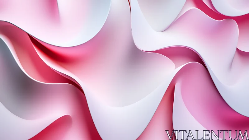Layered pink and white abstract curved surface pattern.