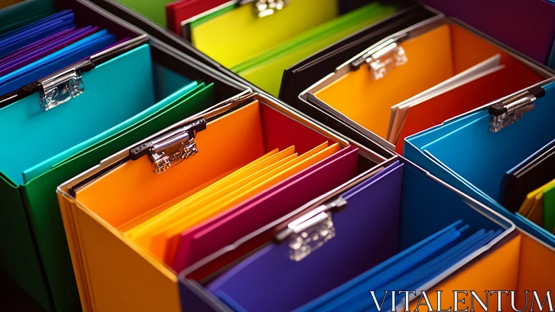 Colorful file boxes turning everyday organization cheerful.