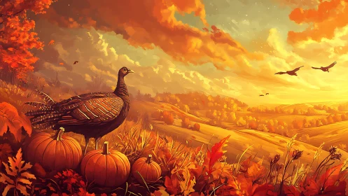 Turkey patrols a blazing autumn valley beneath molten skies