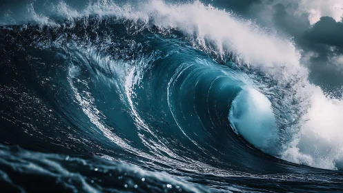 Turquoise storm wave cresting with dramatic ocean spray.