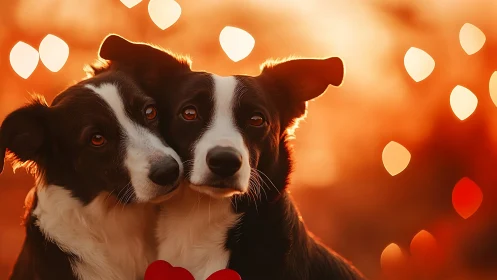 Black and white dog against warm bokeh background