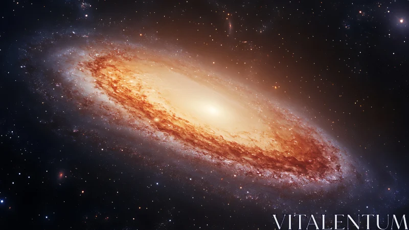 Spiral galaxy glows with radiant core and fiery dust halo