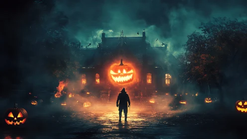 Moonlit pumpkins crown a haunted path toward grinning doom