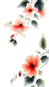 Delicate Coral Hibiscus Flowers with Foliage.