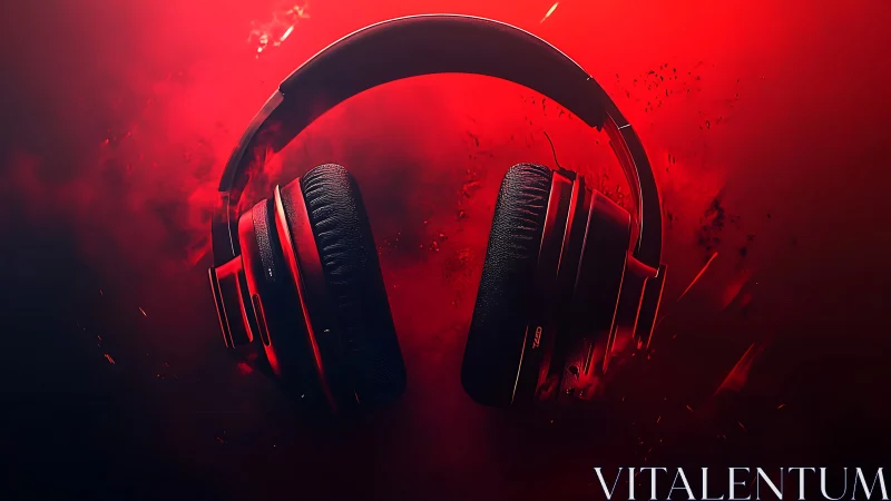 Over-ear gaming headphones in dramatic red vapor glow.