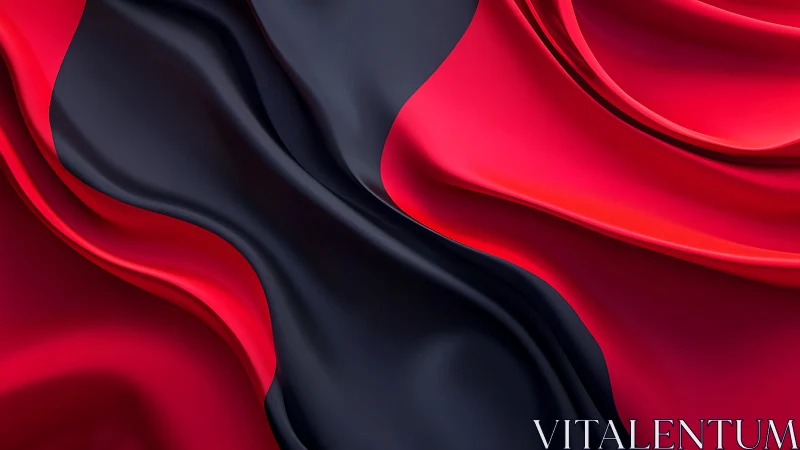 Flowing Black and Red Silk Fabric Abstract Art Design.