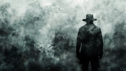 Lone shadow in the fog, a quiet story wrapped in mist.