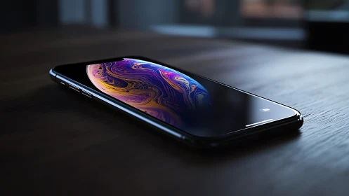 Premium Smartphone with Vibrant Display on Wooden Table