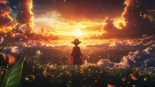 Sunset wanderer gazes across a cloud sea of molten gold.