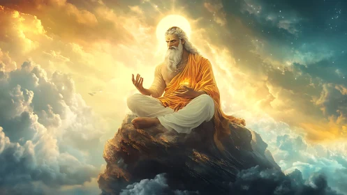 Sunlit sage cradles quiet galaxies above storm-brushed clouds